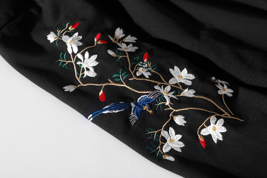 Floral Bird Embroidered Hoodie