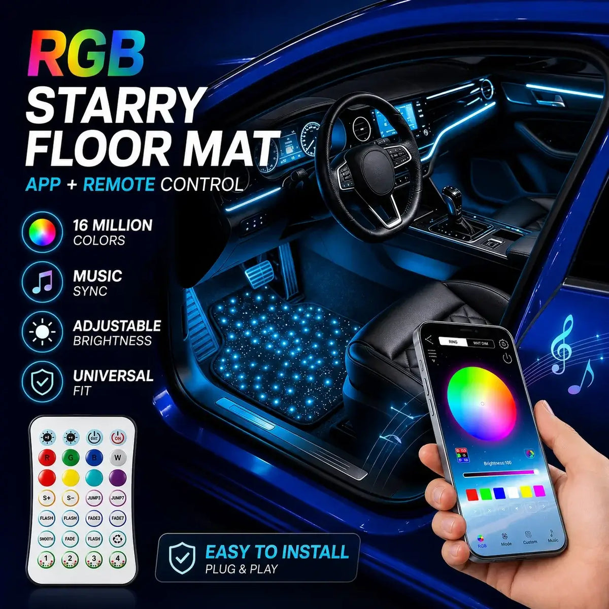 RGB Fiber Optic LED Car Floor Mats