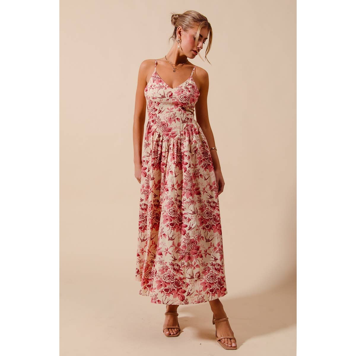 Anna Floral Tie-Back Midi Dress