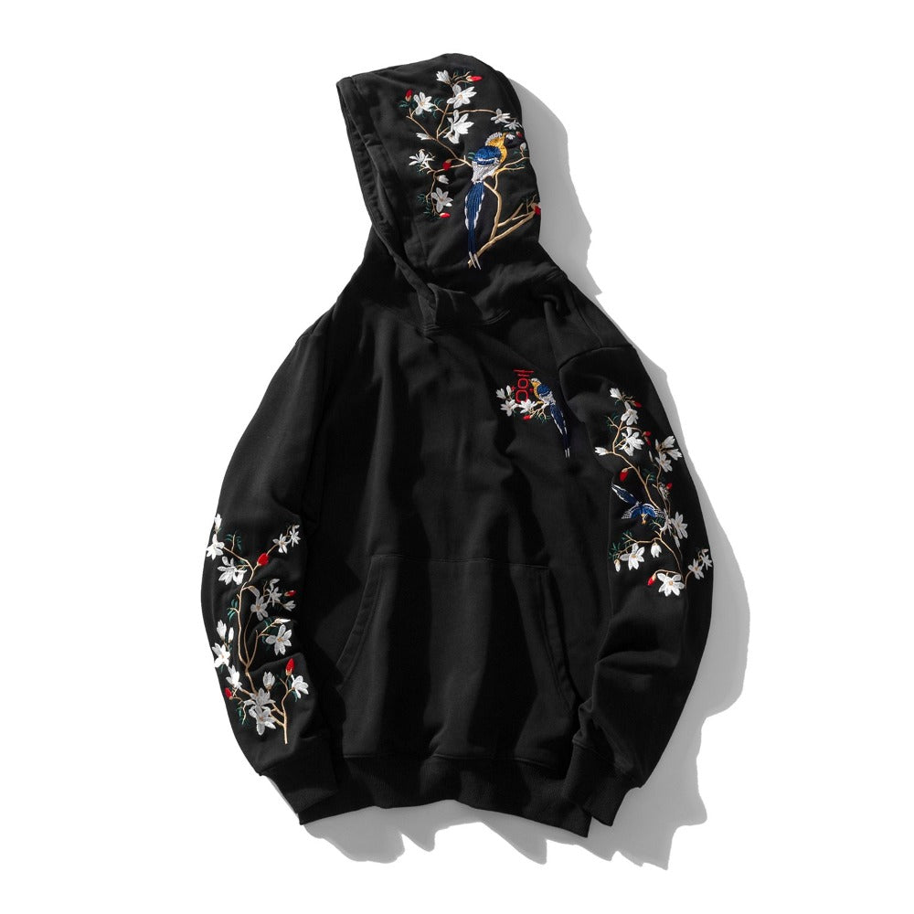 Floral Bird Embroidered Hoodie