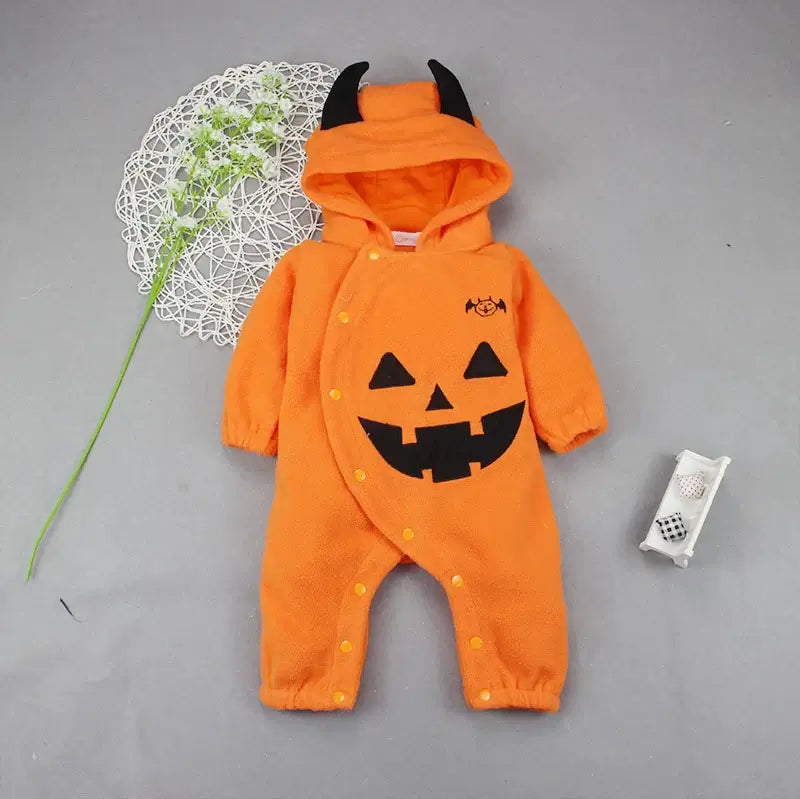 Baby Pumpkin Halloween Hooded Romper