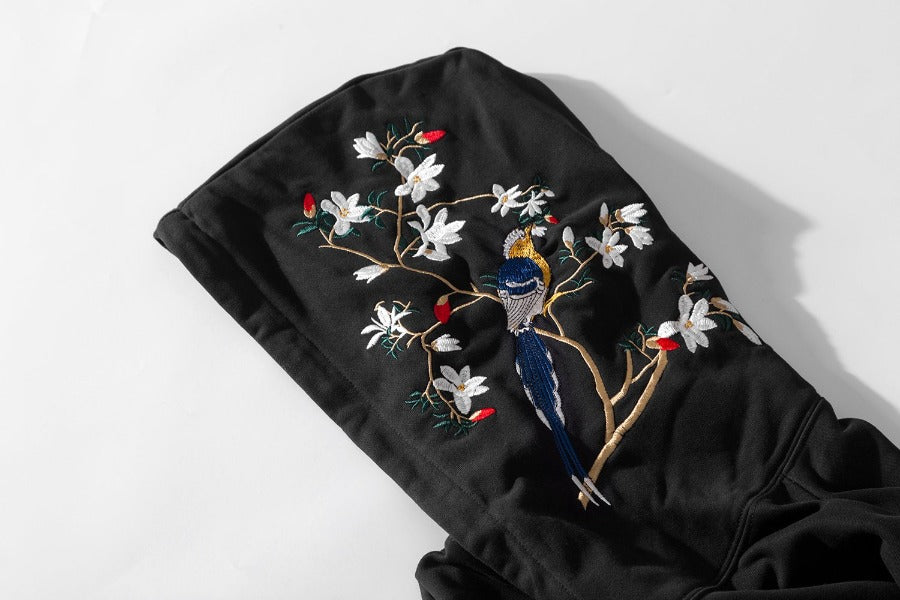 Floral Bird Embroidered Hoodie
