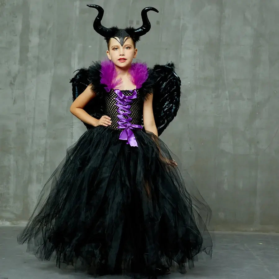 Girls Dark Fairy Halloween Costume with Wings