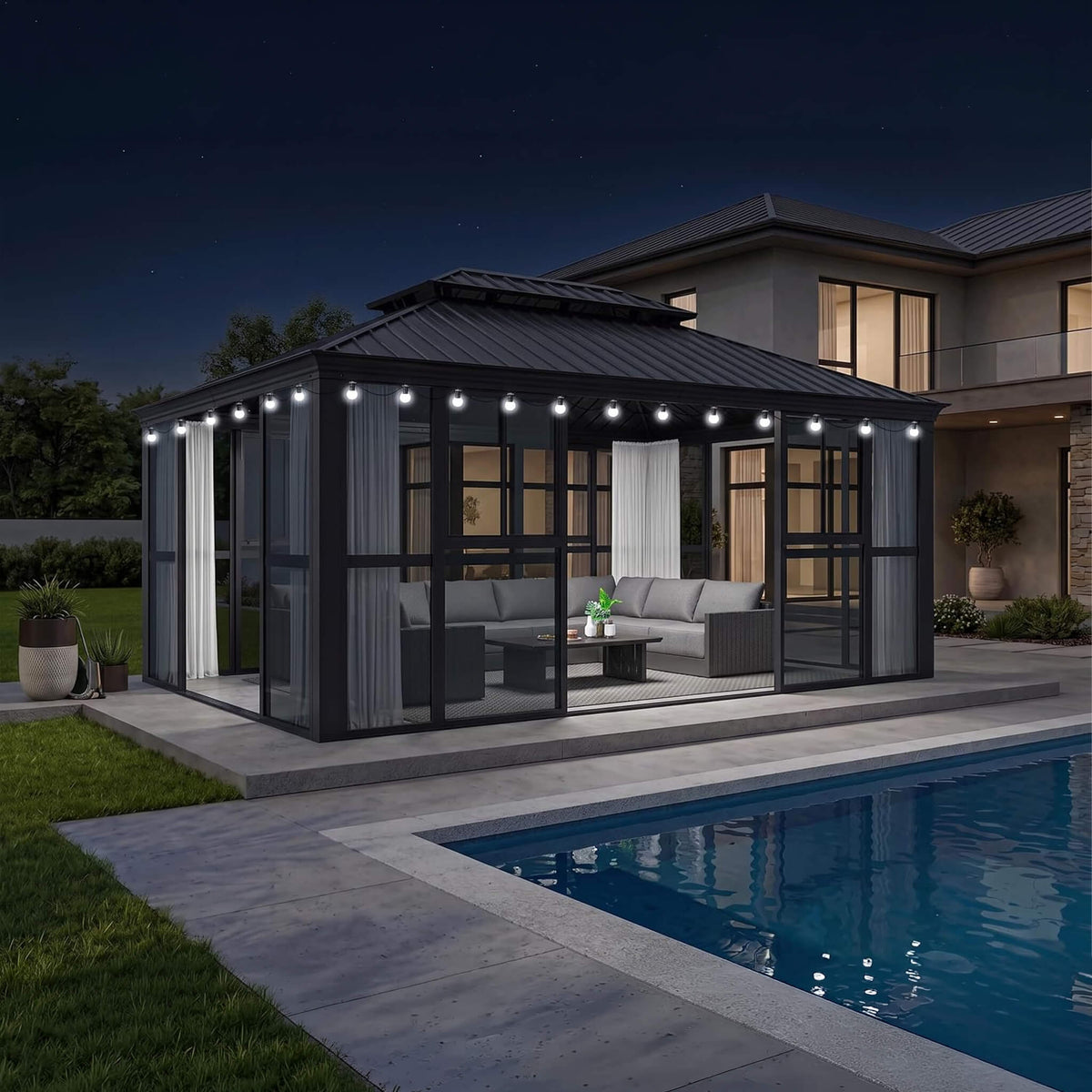 12' × 16' Luxury Panoramic Solarium with Sliding Doors