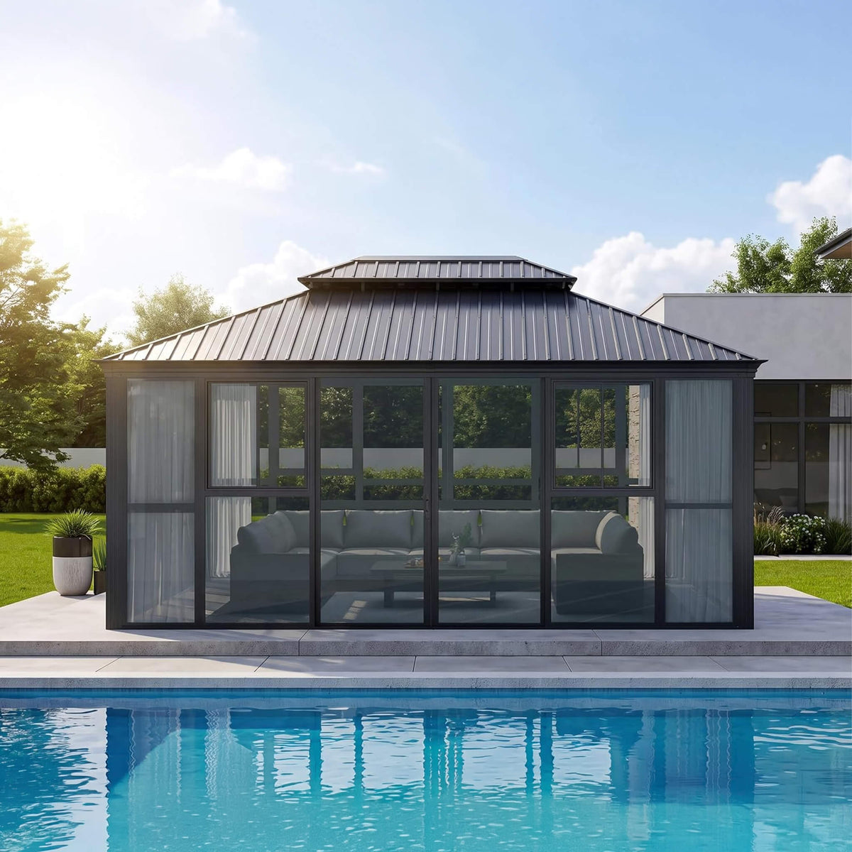 12' × 16' Luxury Panoramic Solarium with Sliding Doors