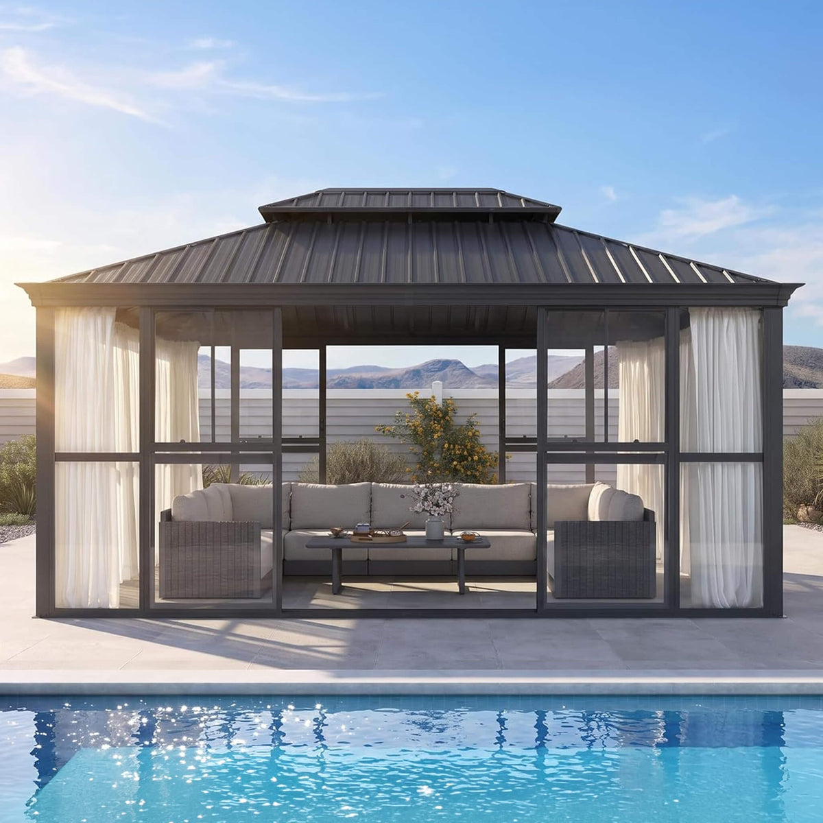 12' × 16' Luxury Panoramic Solarium with Sliding Doors