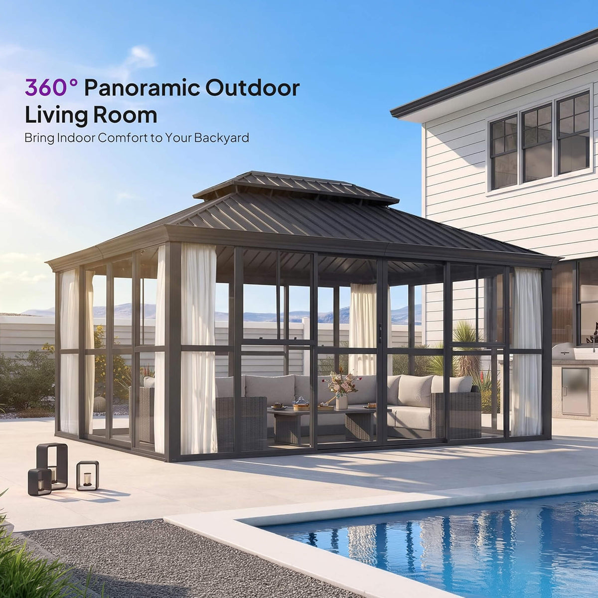 12' × 16' Luxury Panoramic Solarium with Sliding Doors