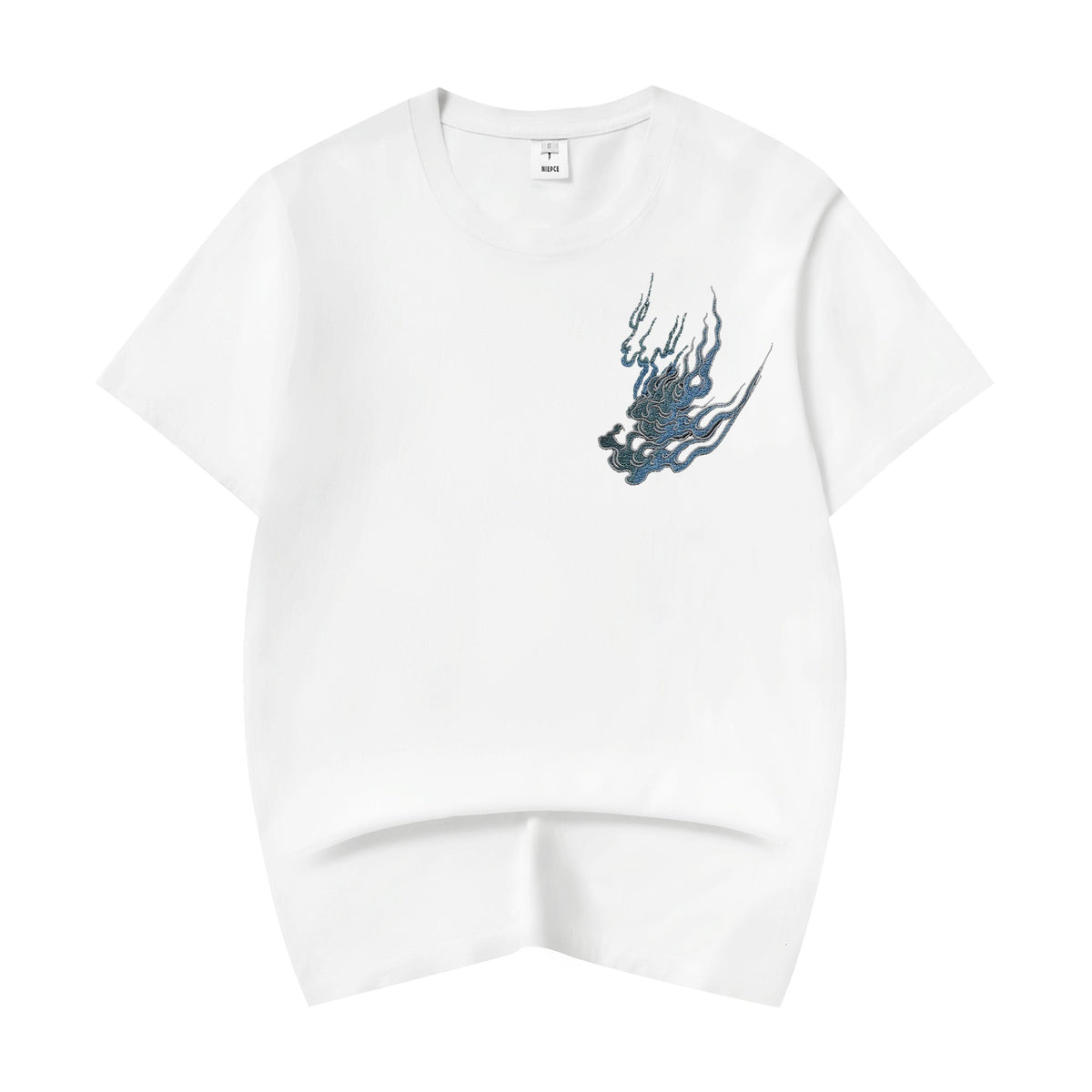 Flaming White Tiger Embroidered T-Shirt