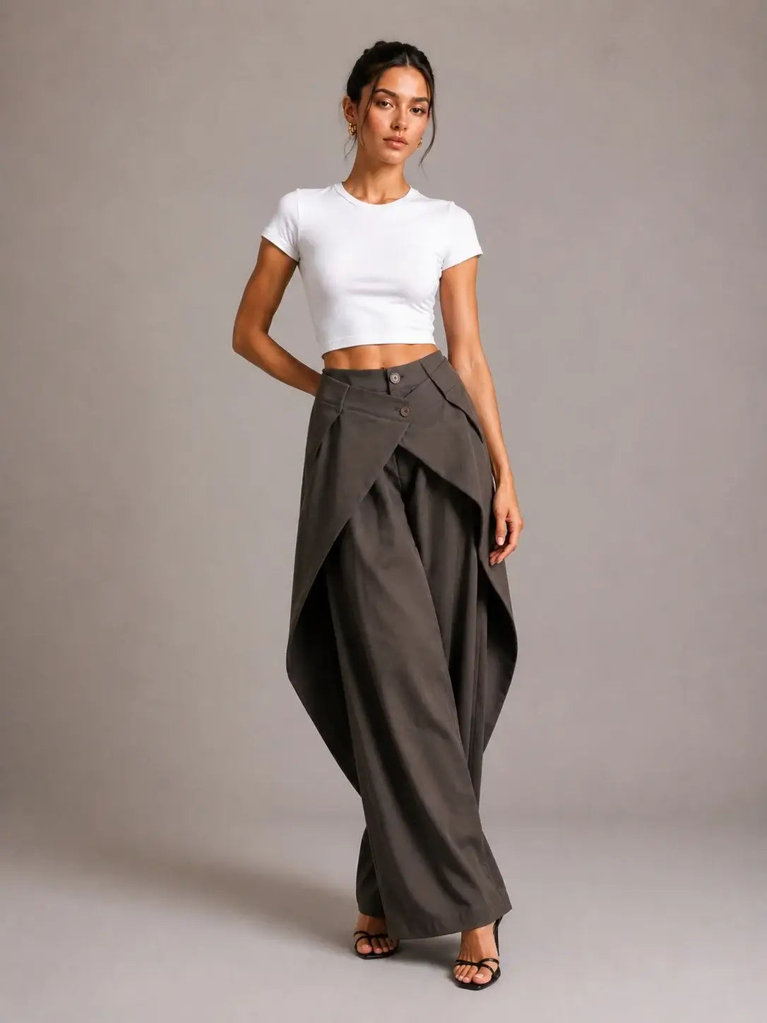 Women’s Asymmetrical Wrap Waist Wide Leg Pants