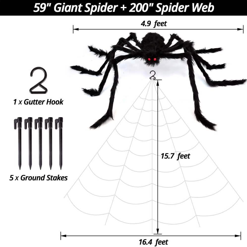 200" Halloween Spider Web with 59" Giant Spider