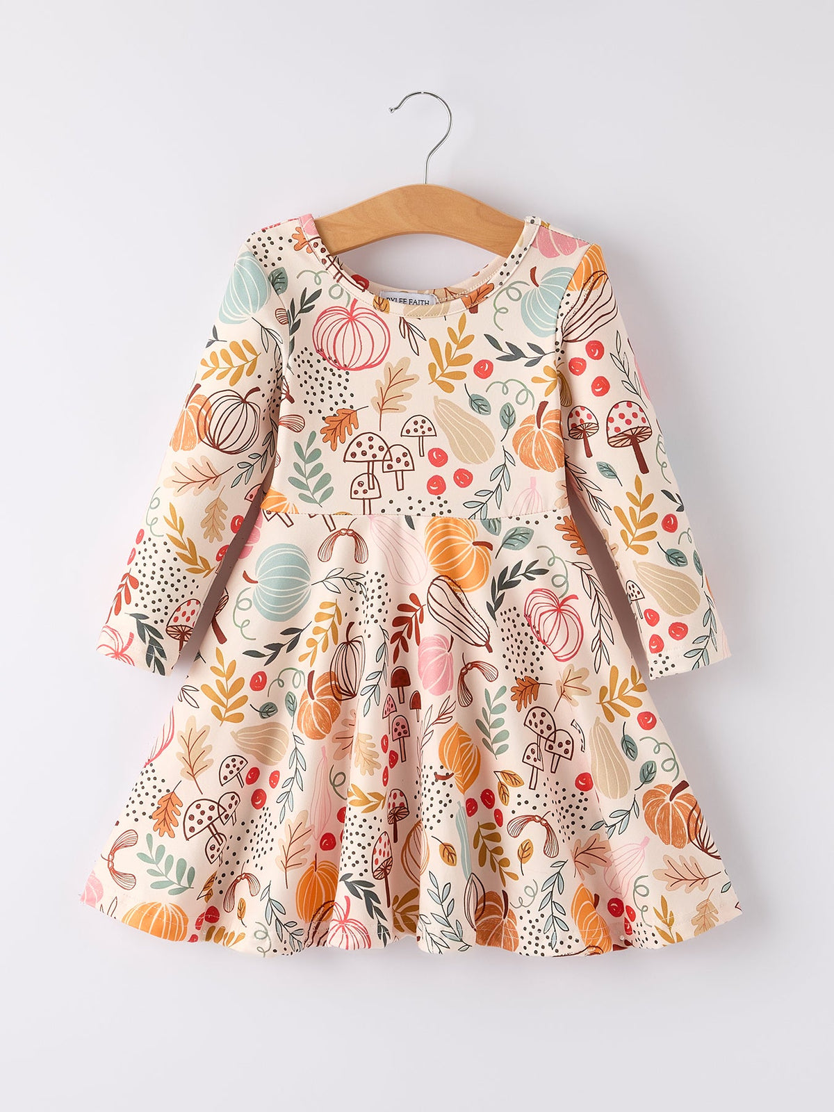 Girls Fall Pumpkin & Leaf Print Twirl Dress