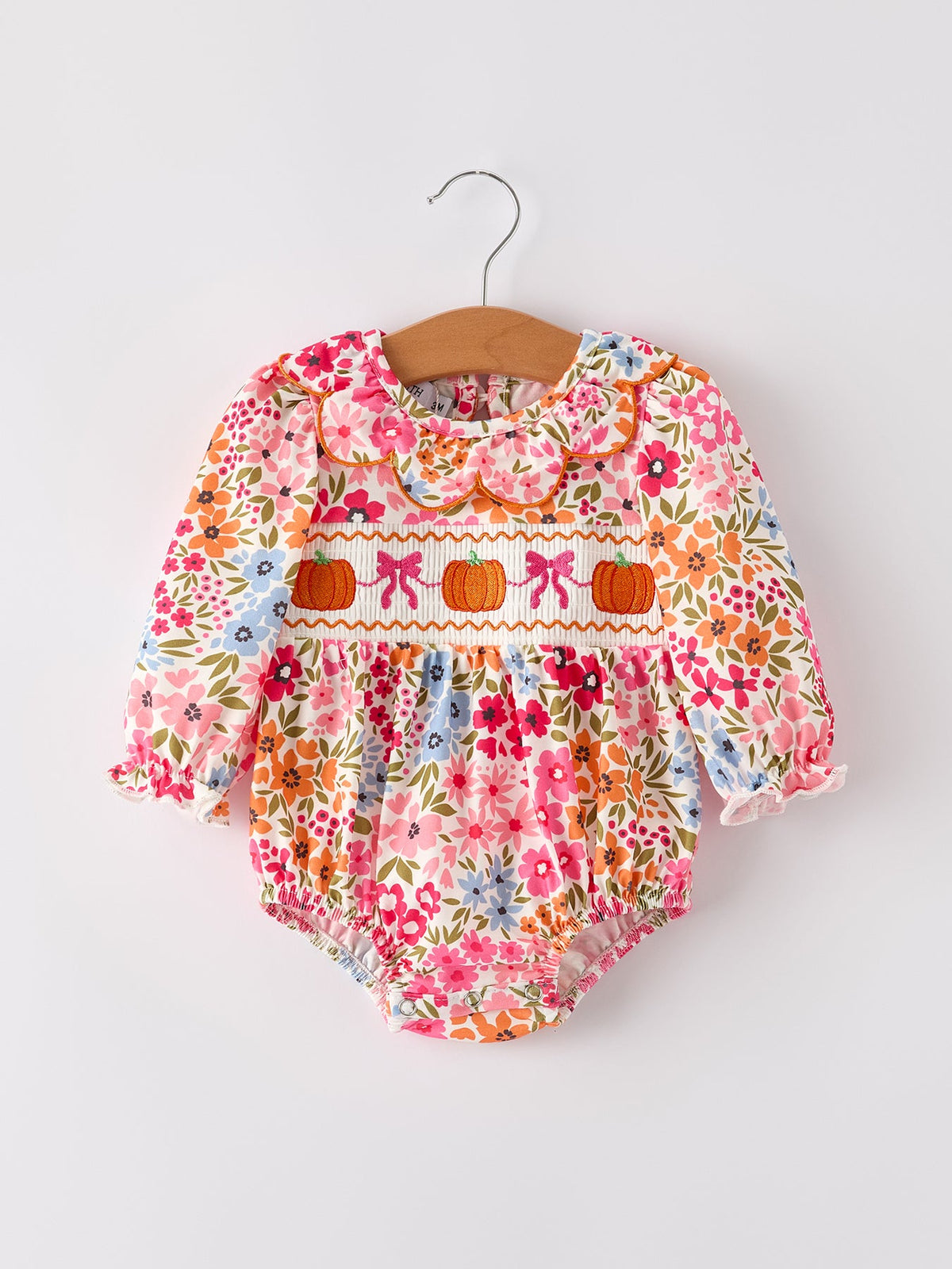 Pumpkin Floral Smocked Romper