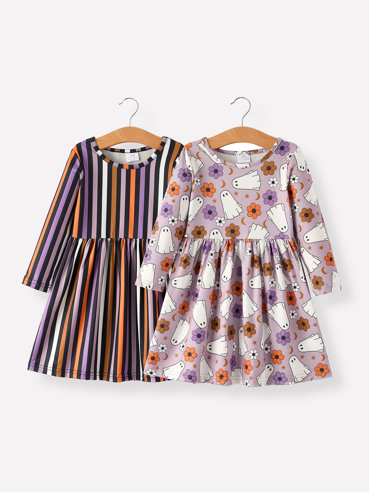 Girls 2-Piece Halloween Ghost & Stripe Dress Set