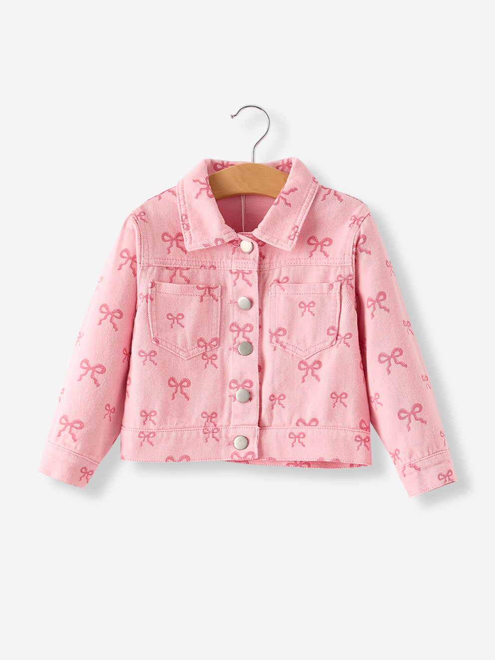 Pink Bow Print Denim Jacket for Girls