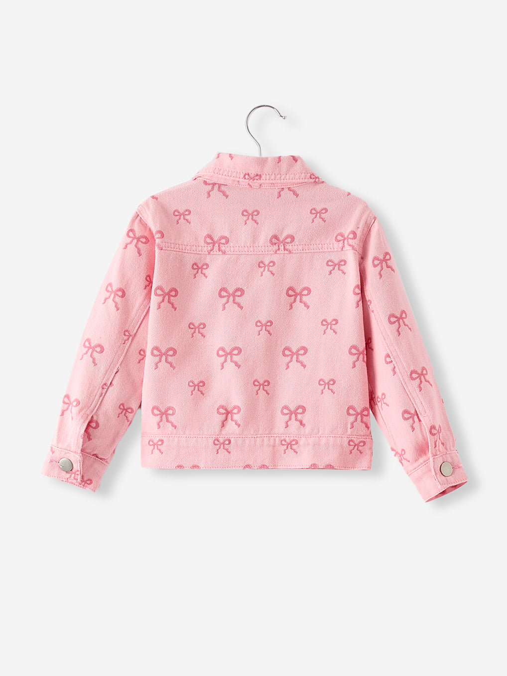 Pink Bow Print Denim Jacket for Girls