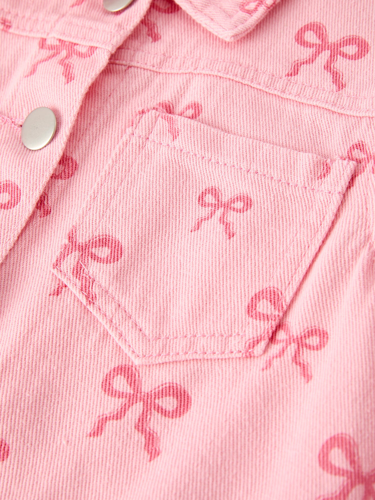 Pink Bow Print Denim Jacket for Girls