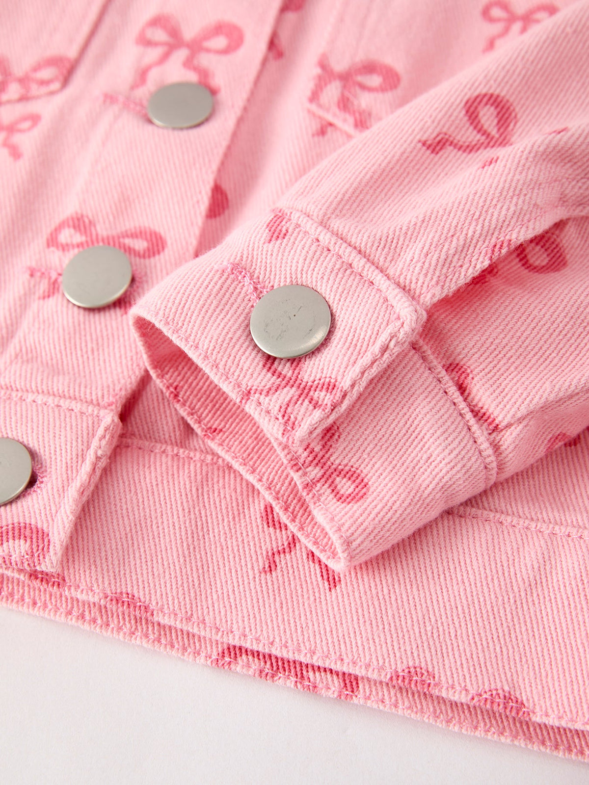 Pink Bow Print Denim Jacket for Girls