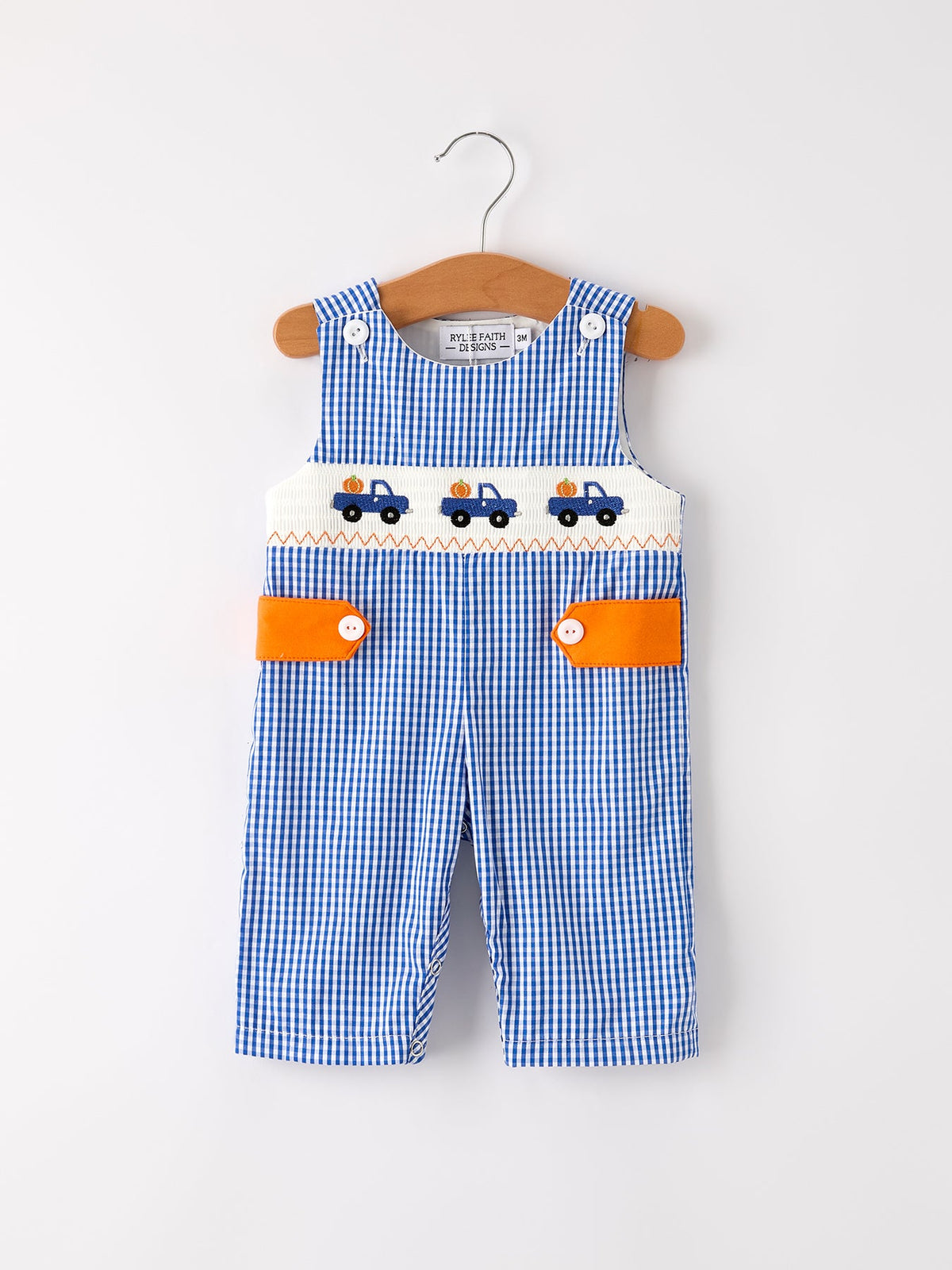 Baby Boys Fall Truck Smocked Gingham Romper