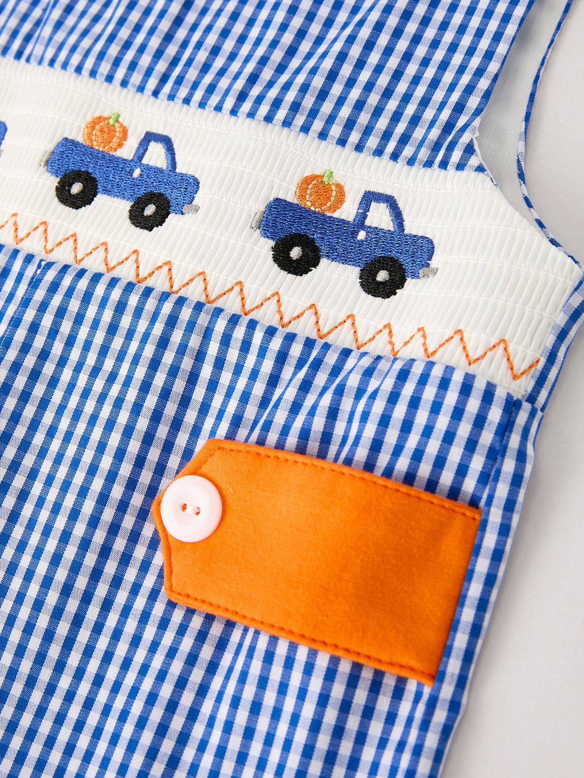 Baby Boys Fall Truck Smocked Gingham Romper