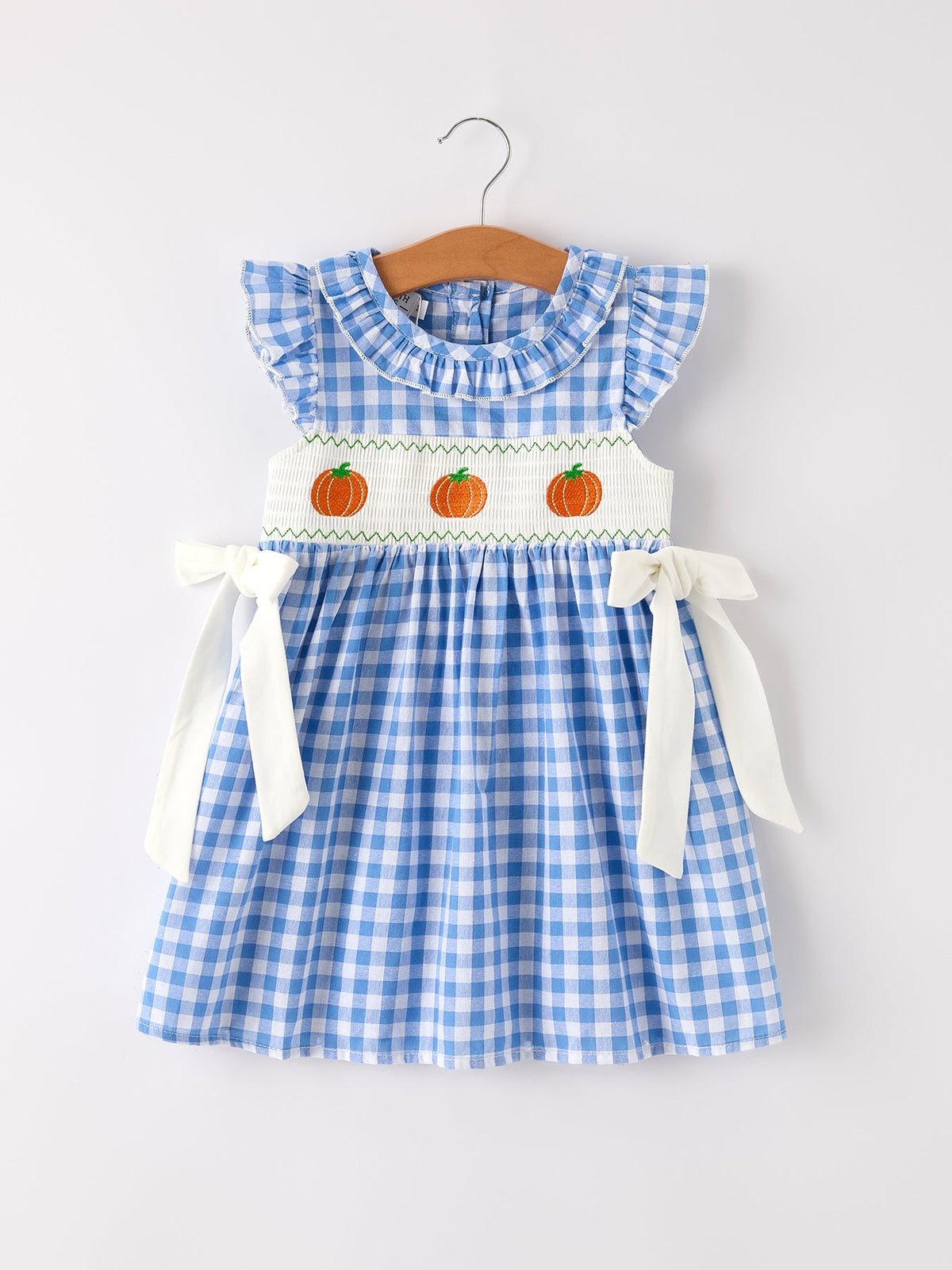 Girls Blue Pumpkin Smocked Fall Dress