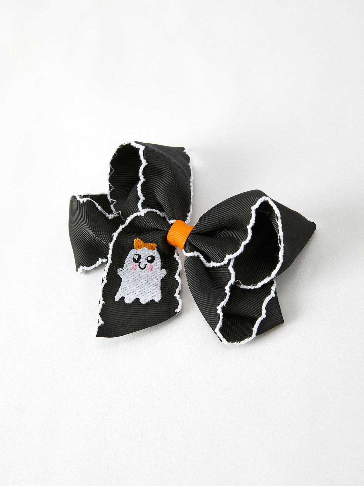 Girls Halloween Ghost Embroidered Black Bow Hair Clip