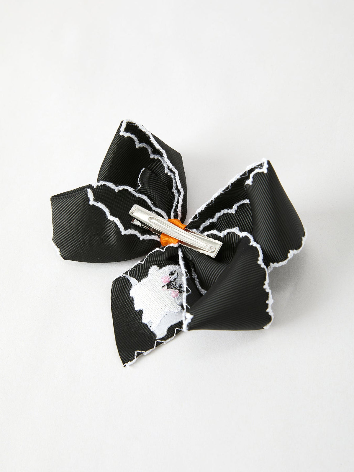 Girls Halloween Ghost Embroidered Black Bow Hair Clip