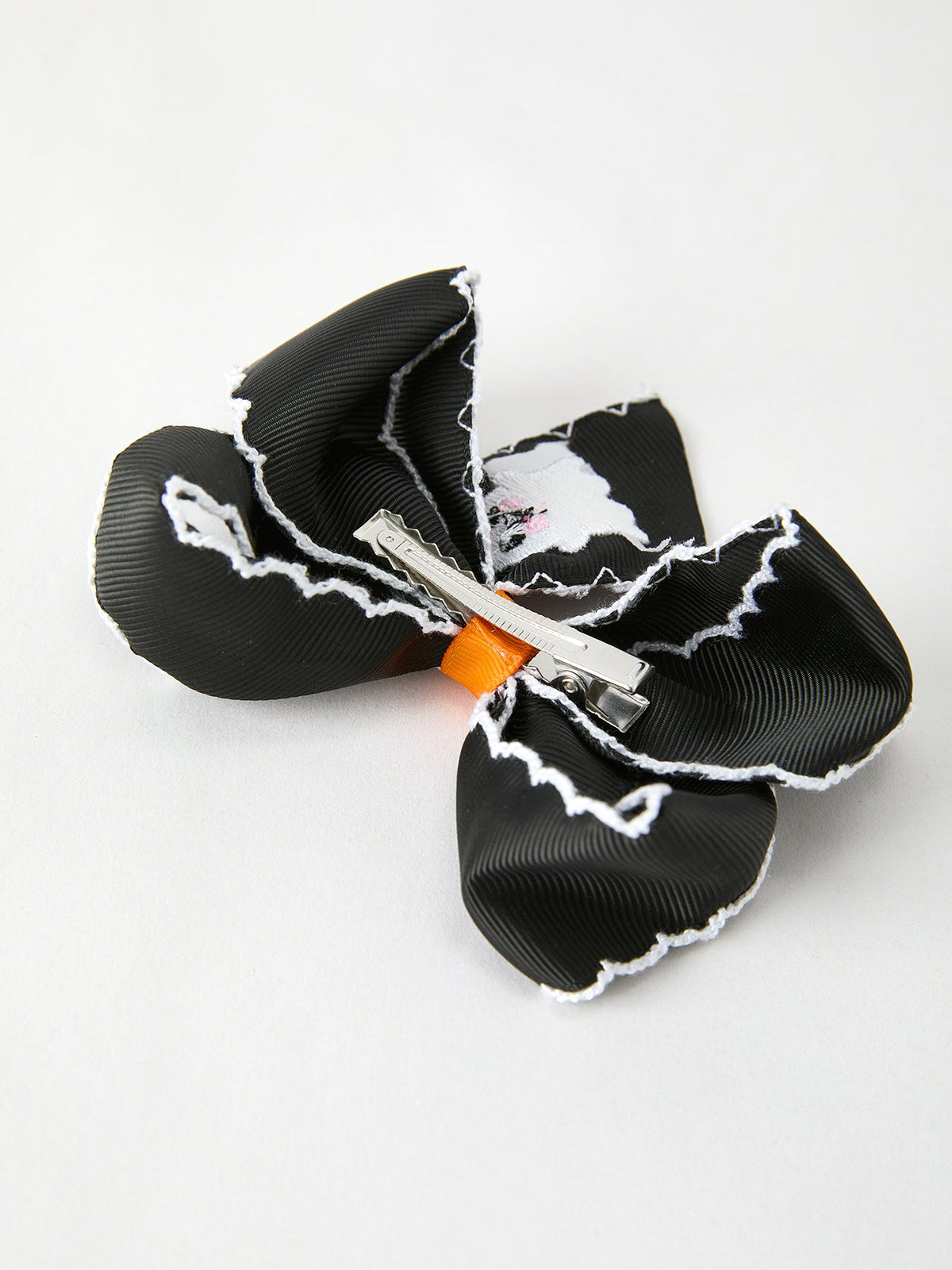 Girls Halloween Ghost Embroidered Black Bow Hair Clip