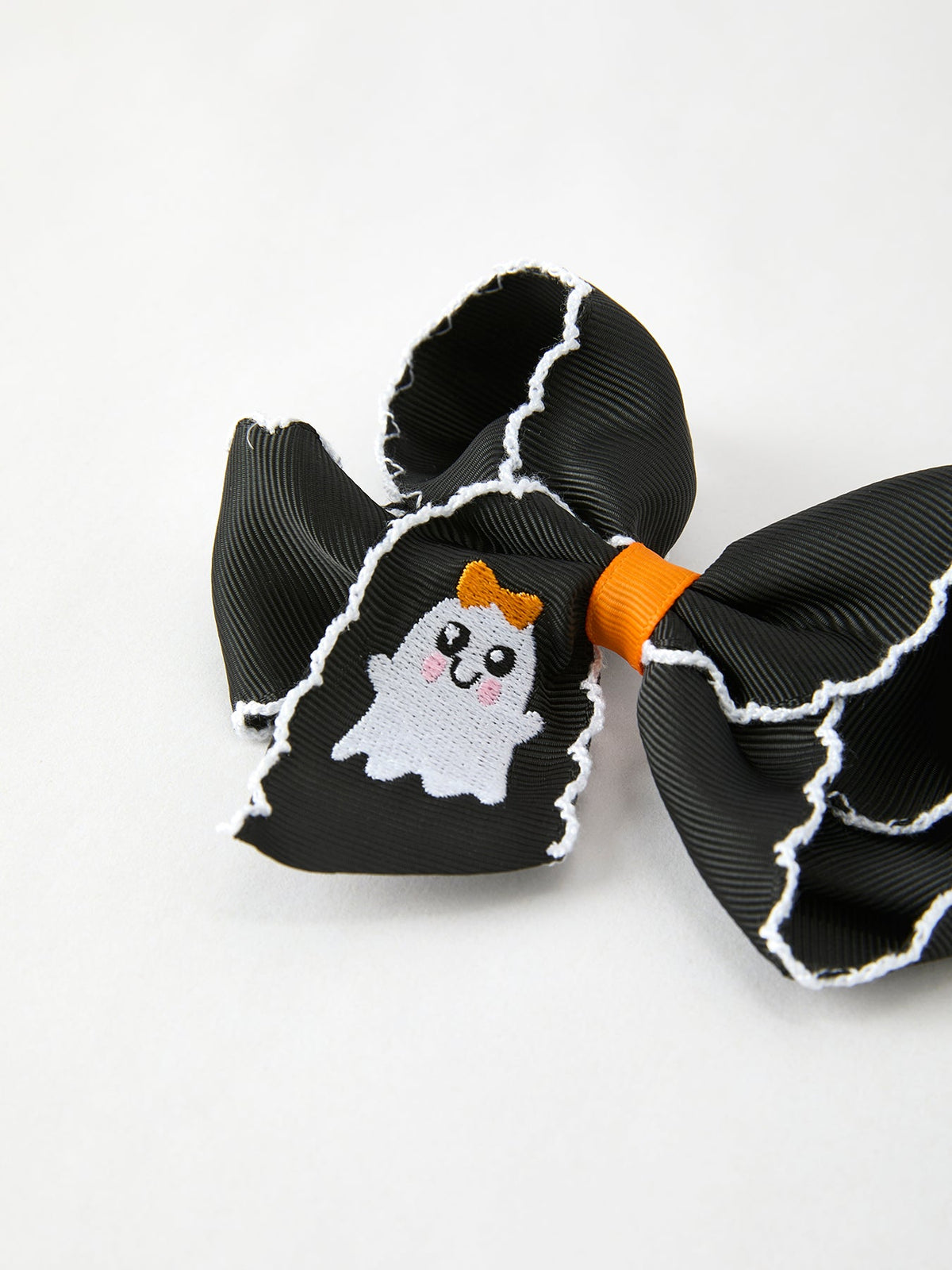 Girls Halloween Ghost Embroidered Black Bow Hair Clip