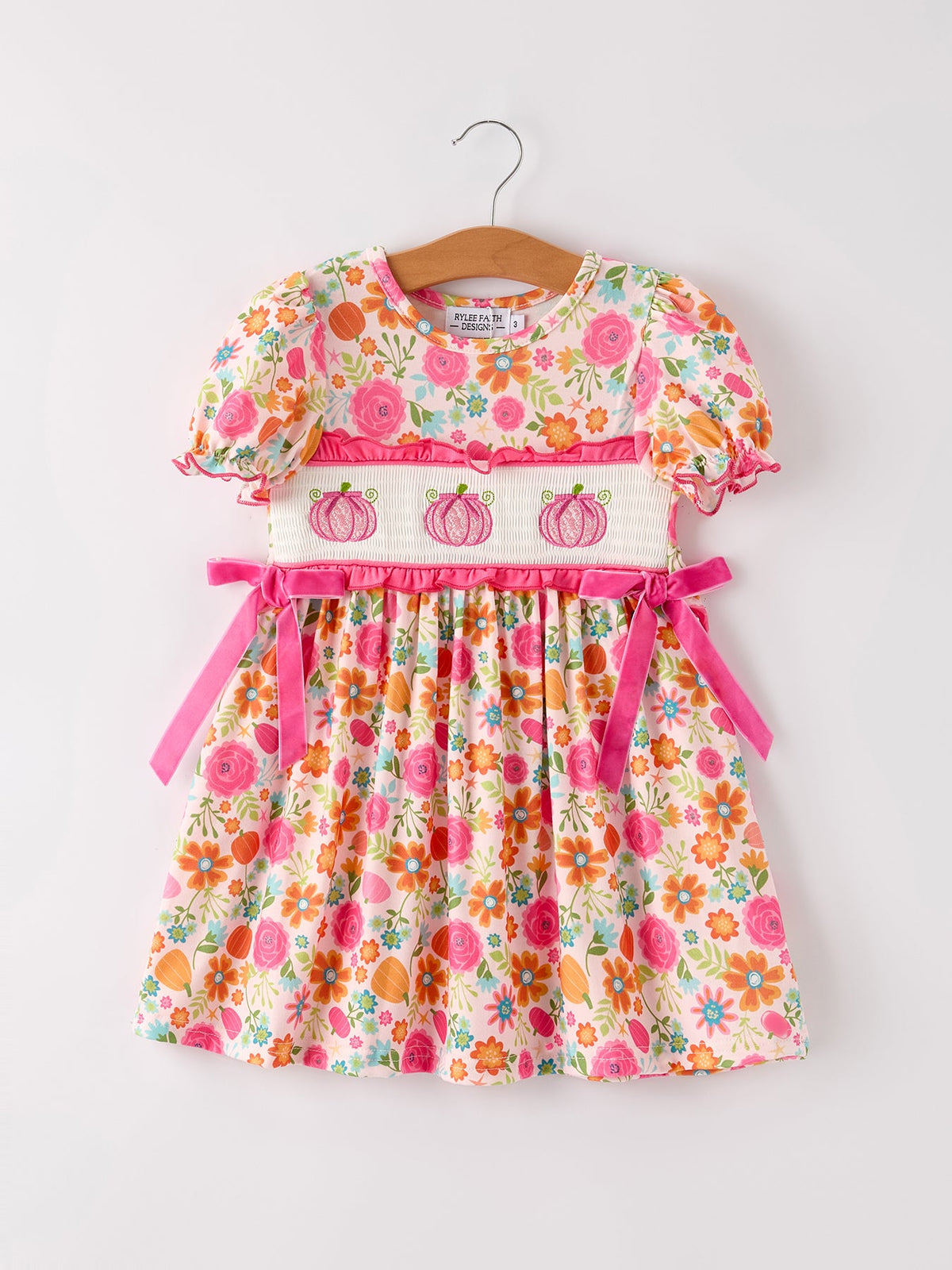 Girls Pumpkin Embroidered Fall Dress