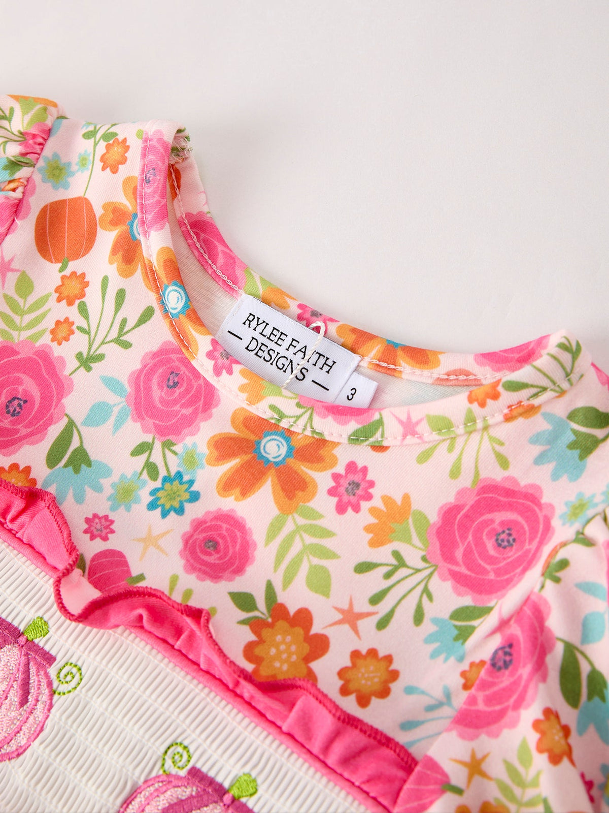 Girls Pumpkin Embroidered Fall Dress