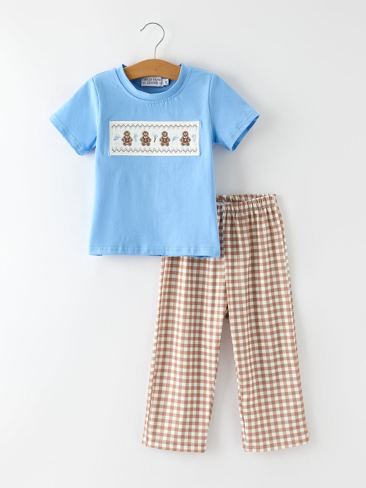 Boys Christmas Gingerbread Plaid Outfit Set