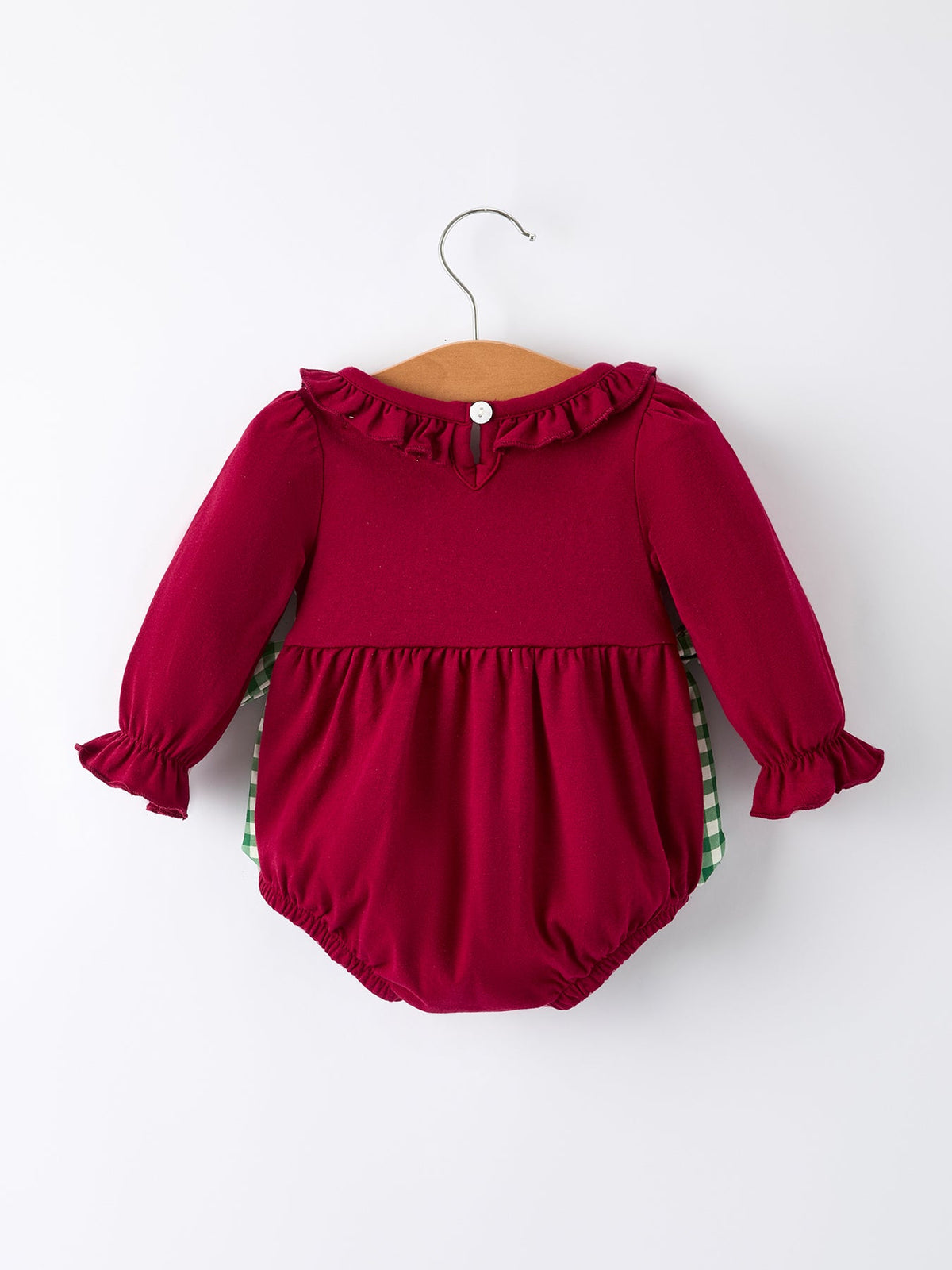 Baby Girls Christmas Embroidered Romper with Plaid Bow