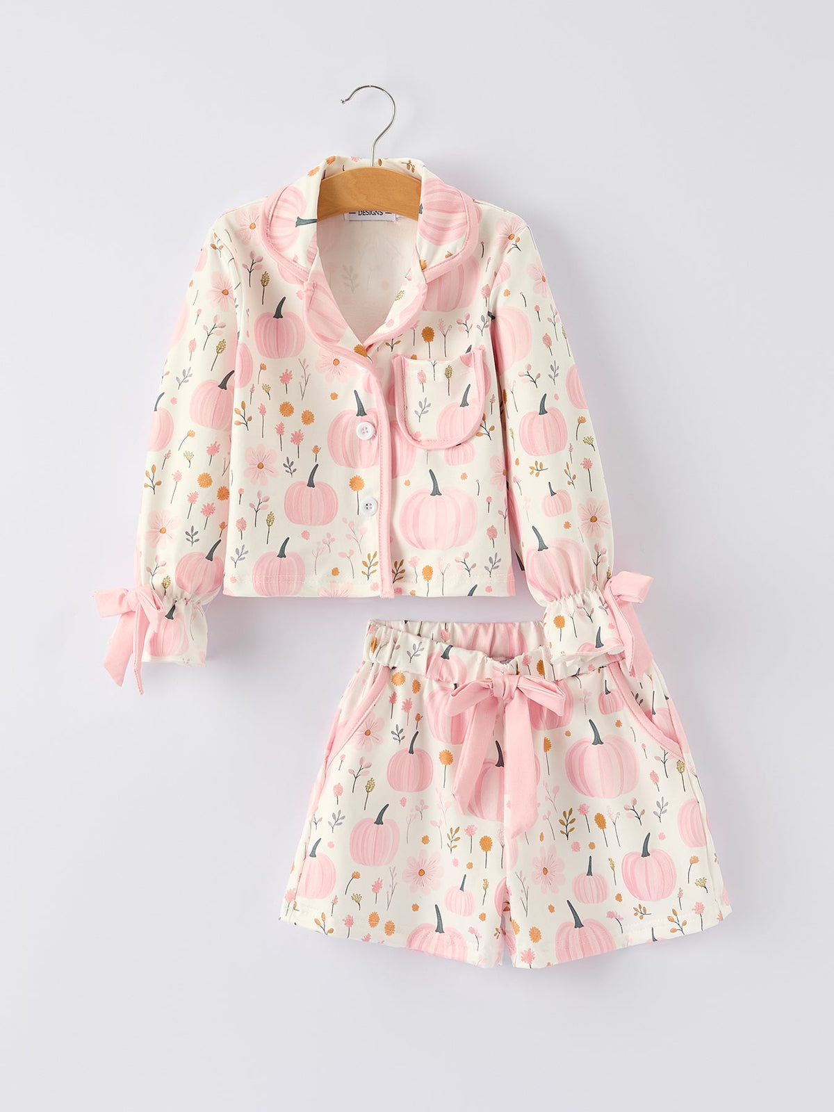Girls Pink Pumpkin Floral Pajama Set