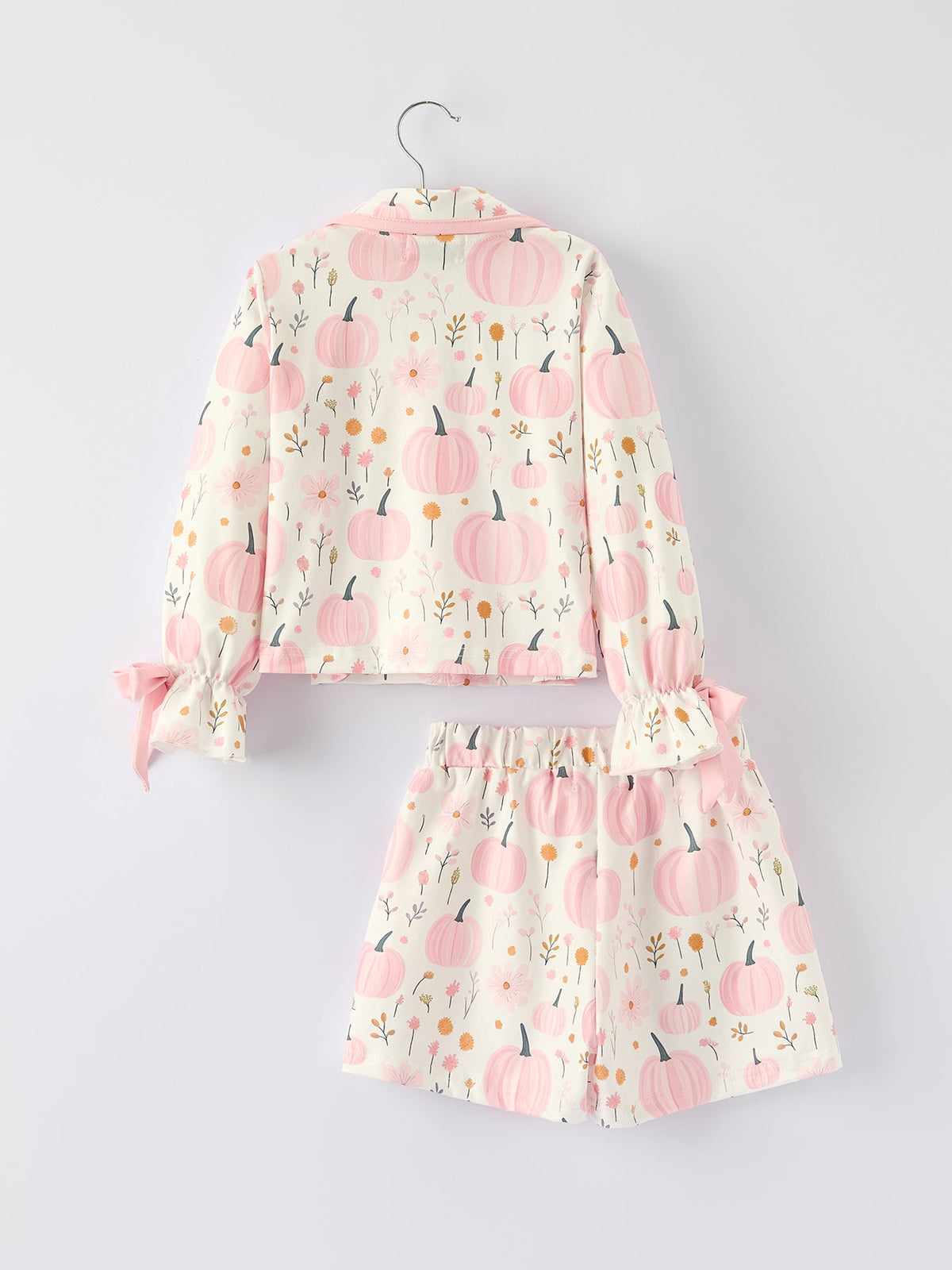 Girls Pink Pumpkin Floral Pajama Set