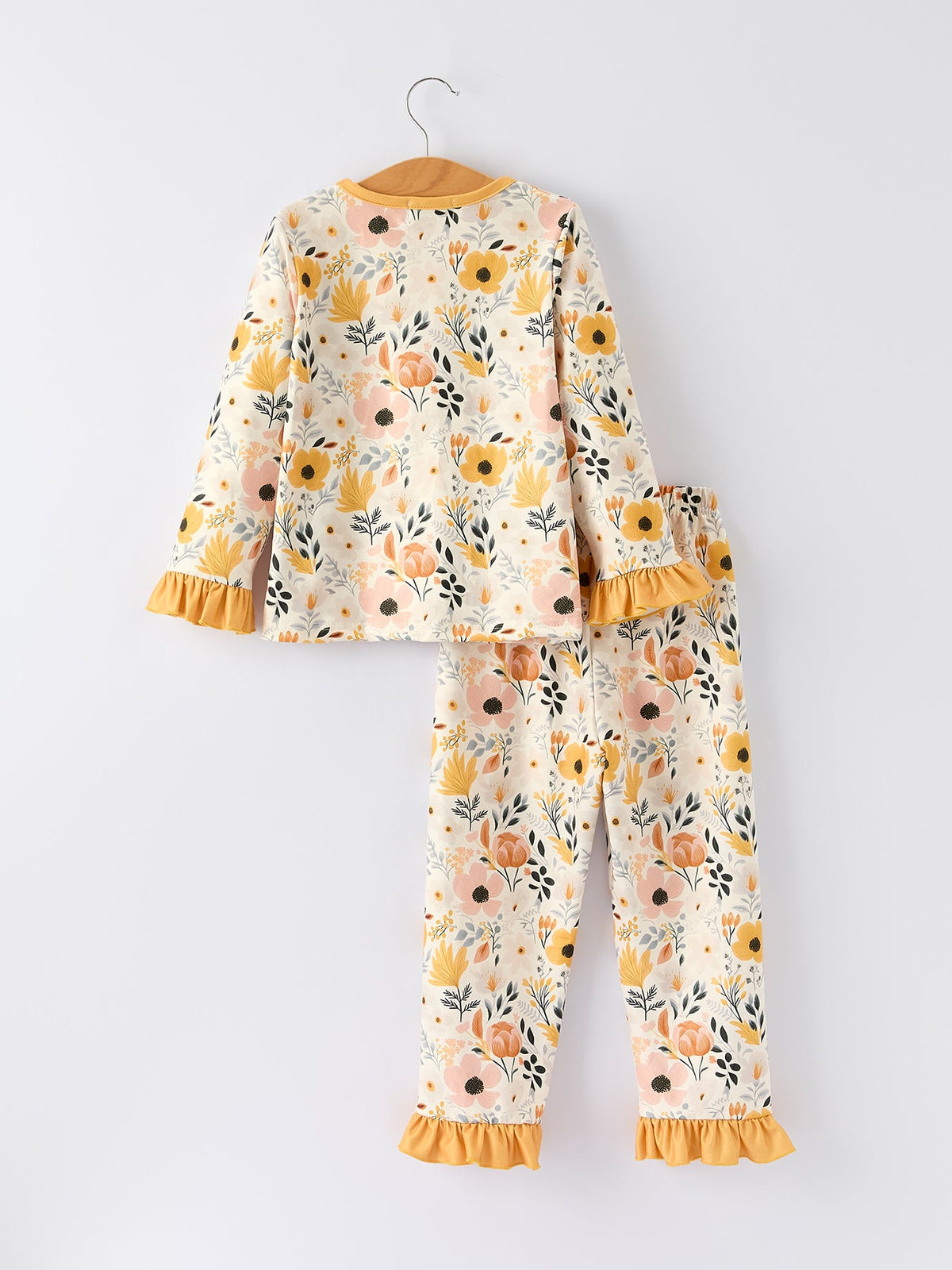 Girls Fall Floral Ruffle Pajama Set