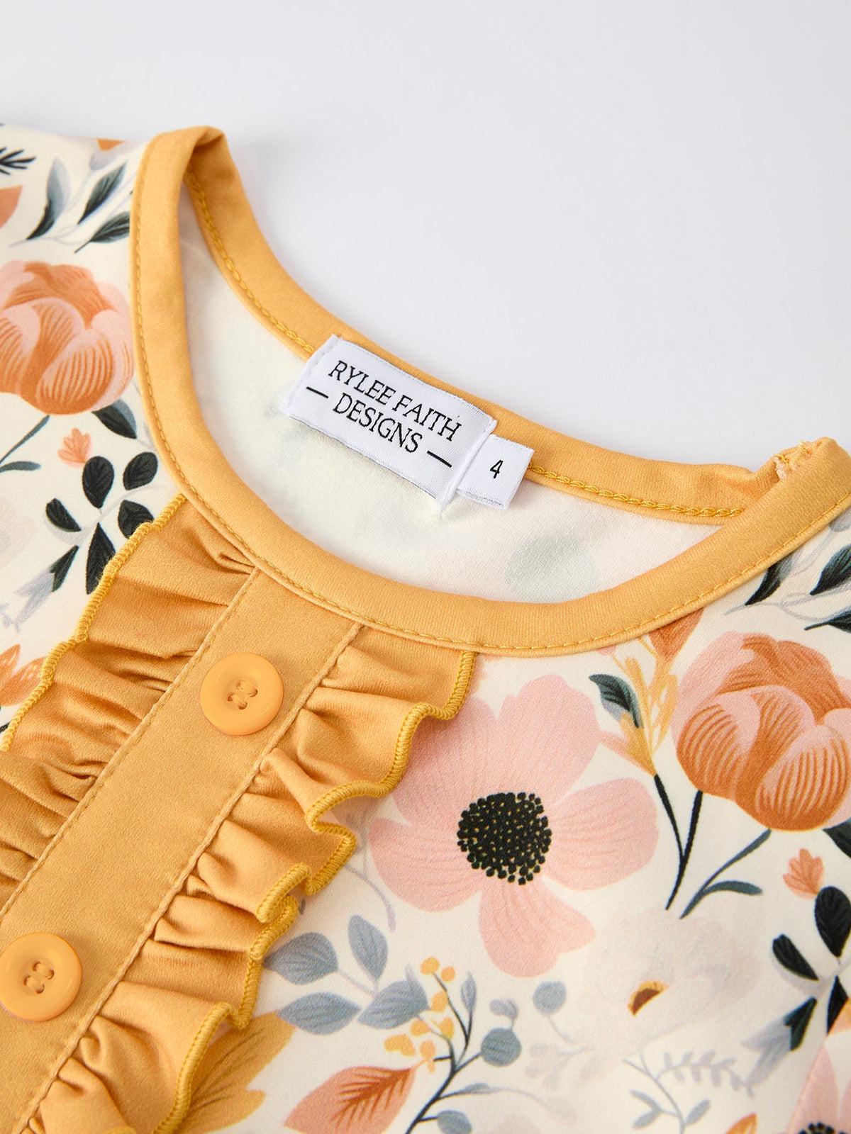 Girls Fall Floral Ruffle Pajama Set