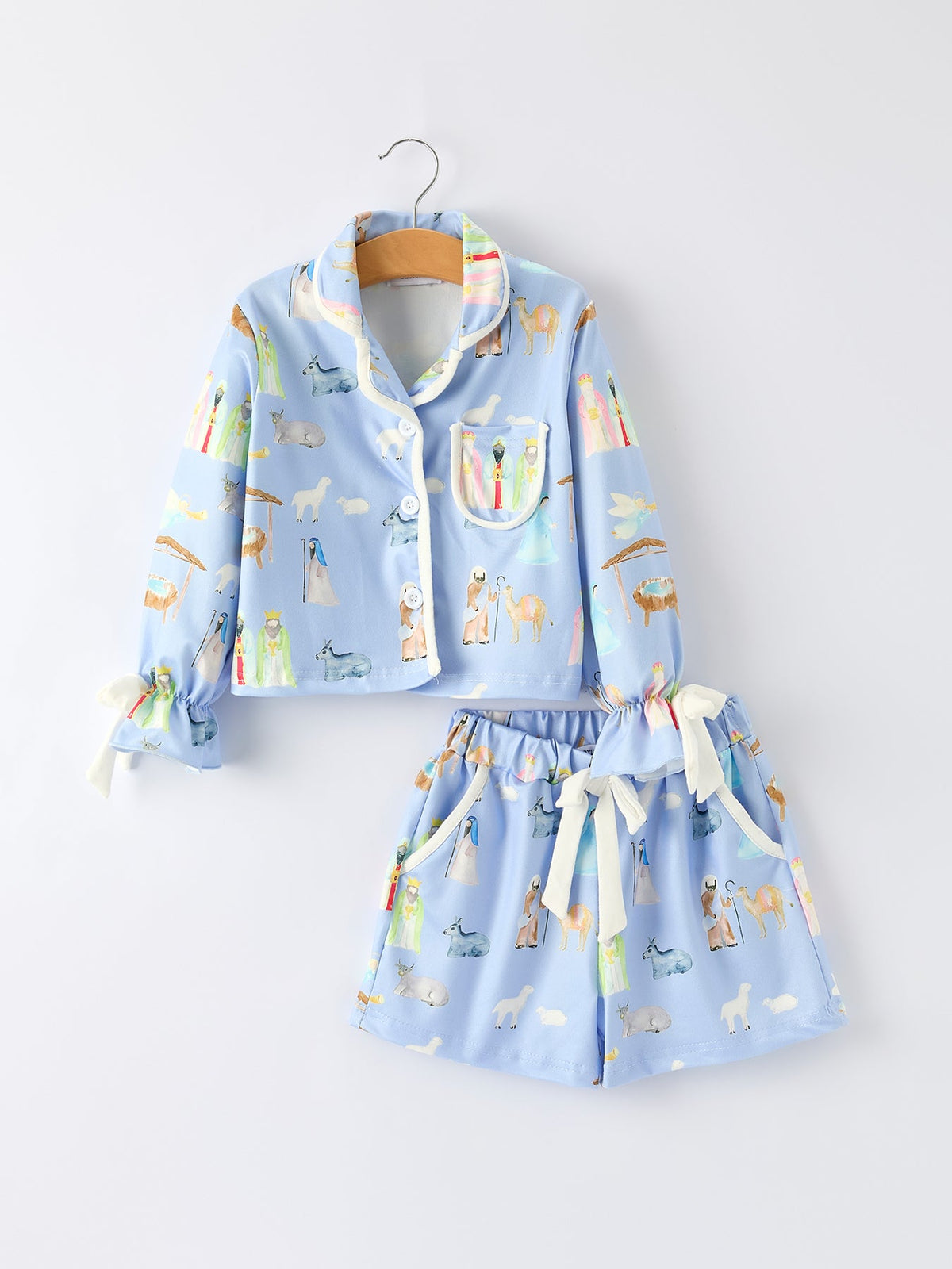 Girls Blue Christmas Nativity Pajama Set