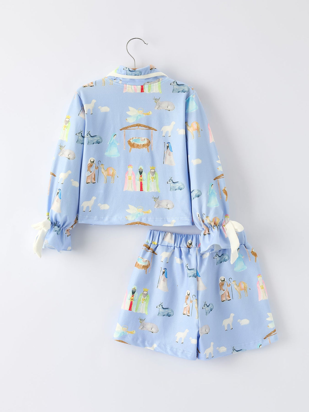 Girls Blue Christmas Nativity Pajama Set