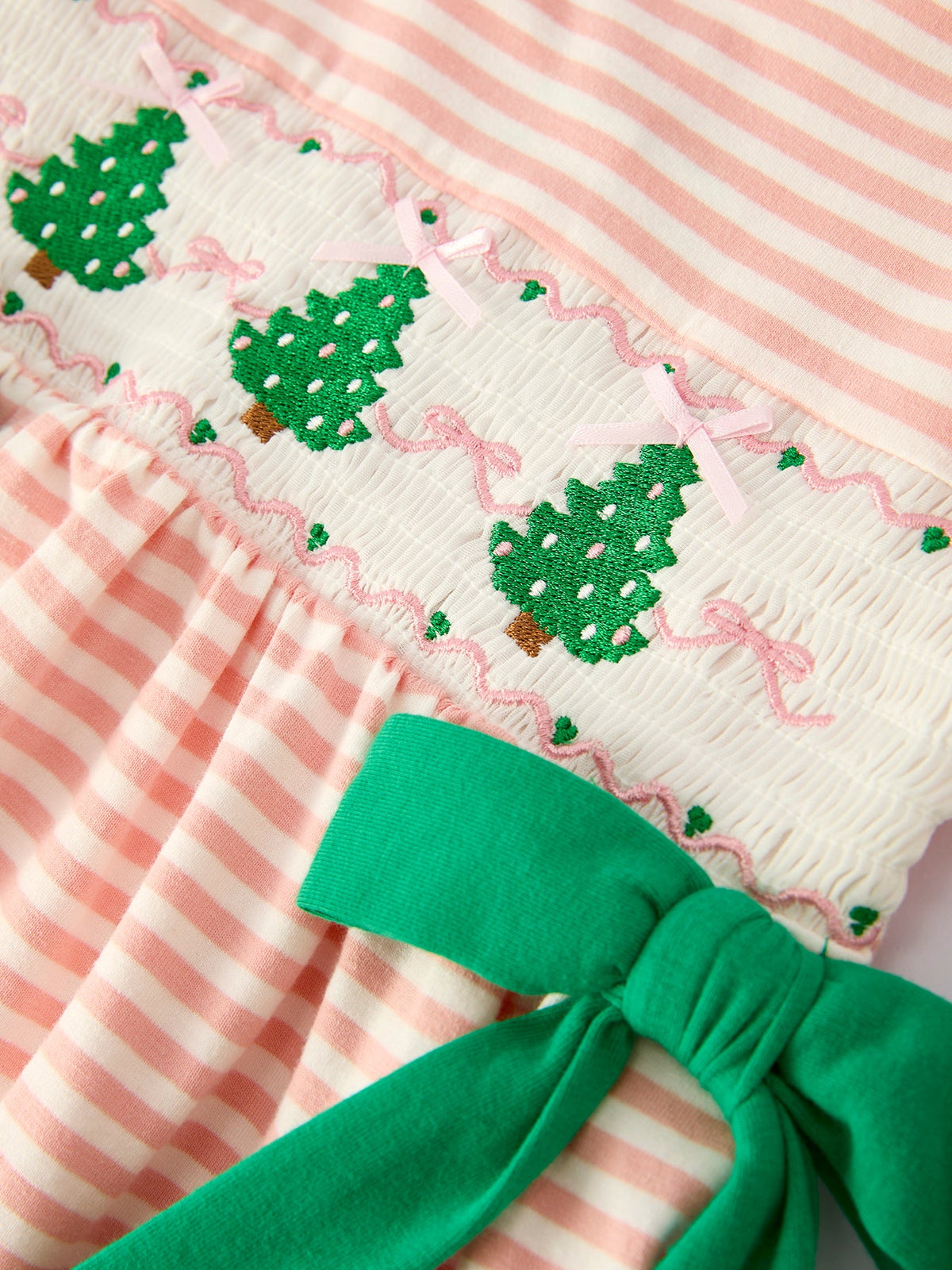 Girls Christmas Tree Smocked Stripe Dress