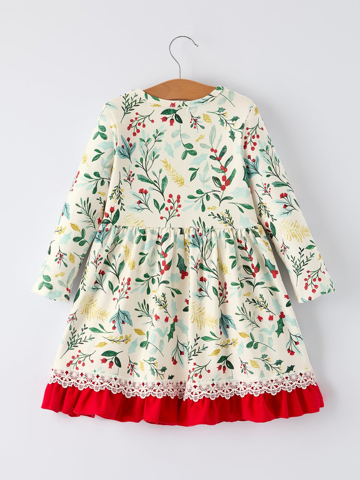 Girls Christmas Floral Bow Dress with Pockets