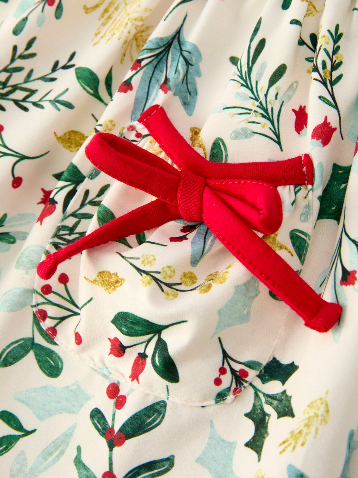Girls Christmas Floral Bow Dress with Pockets
