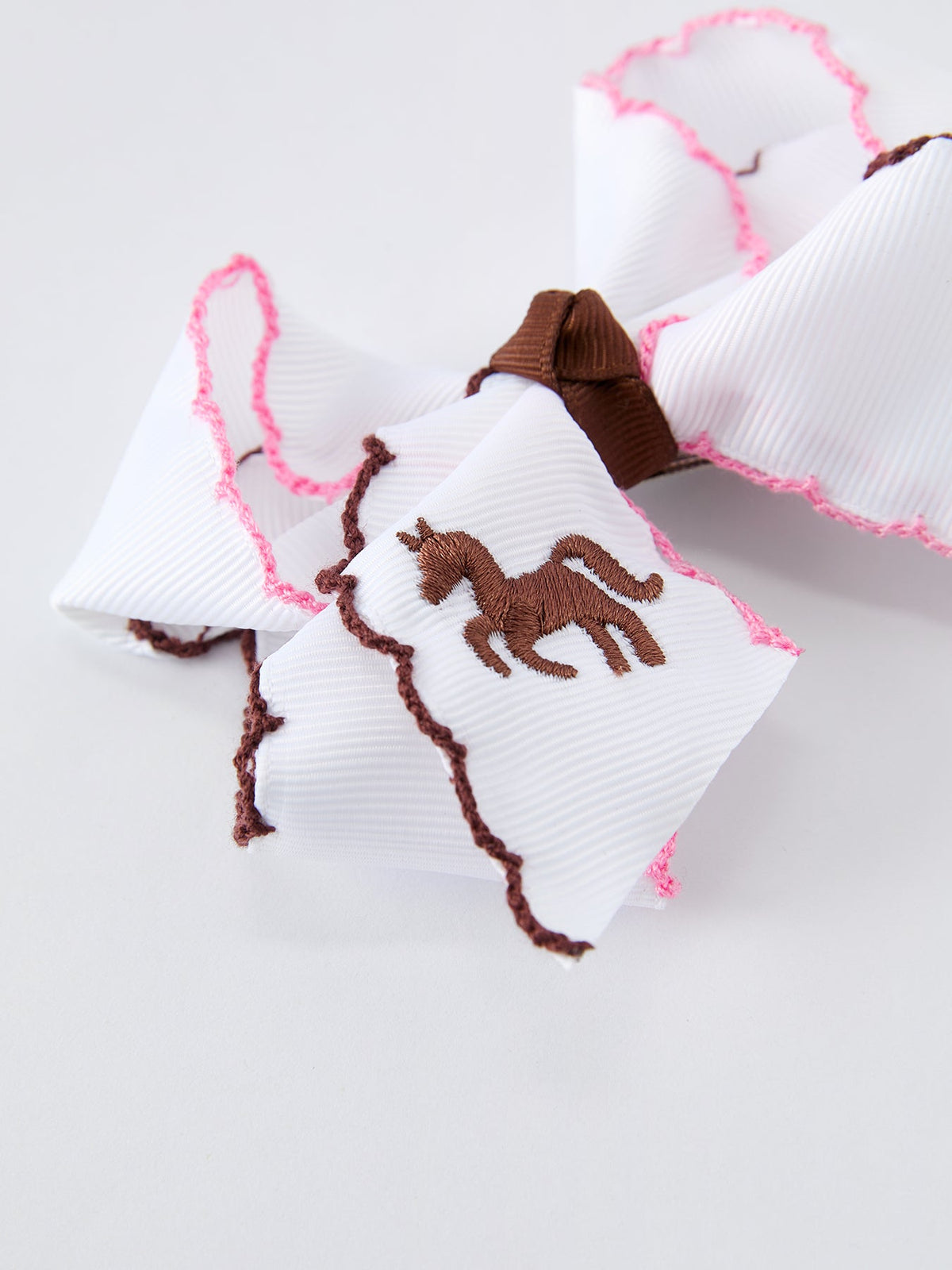 Girls Western Horse Embroidered Ruffle Hair Bow