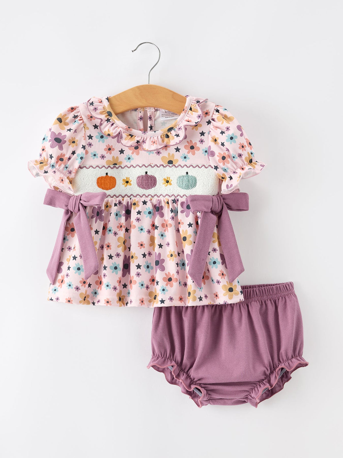 Girls Pumpkin Floral Bloomer Set