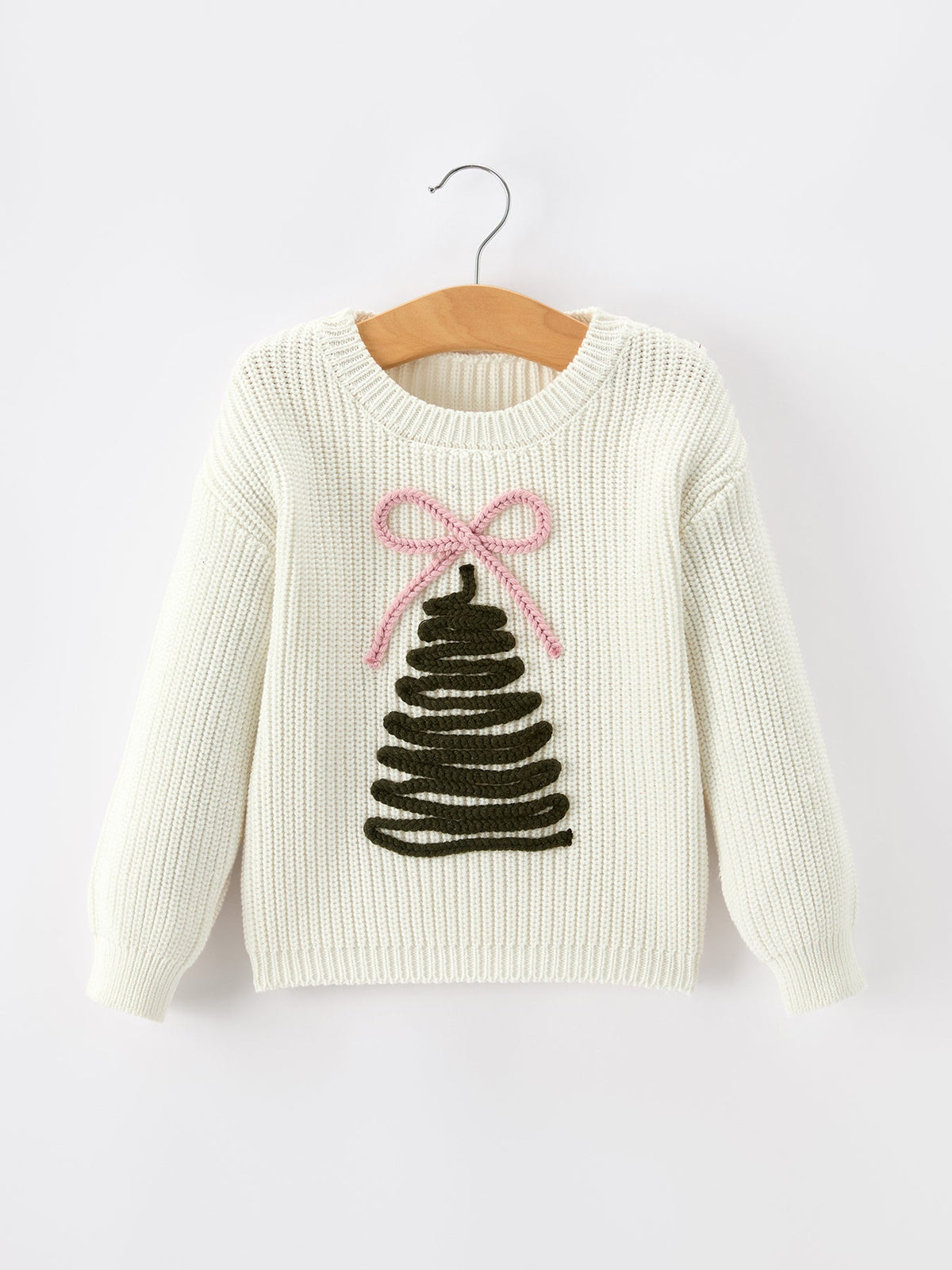 Girls Christmas Tree Knit Pullover Sweater