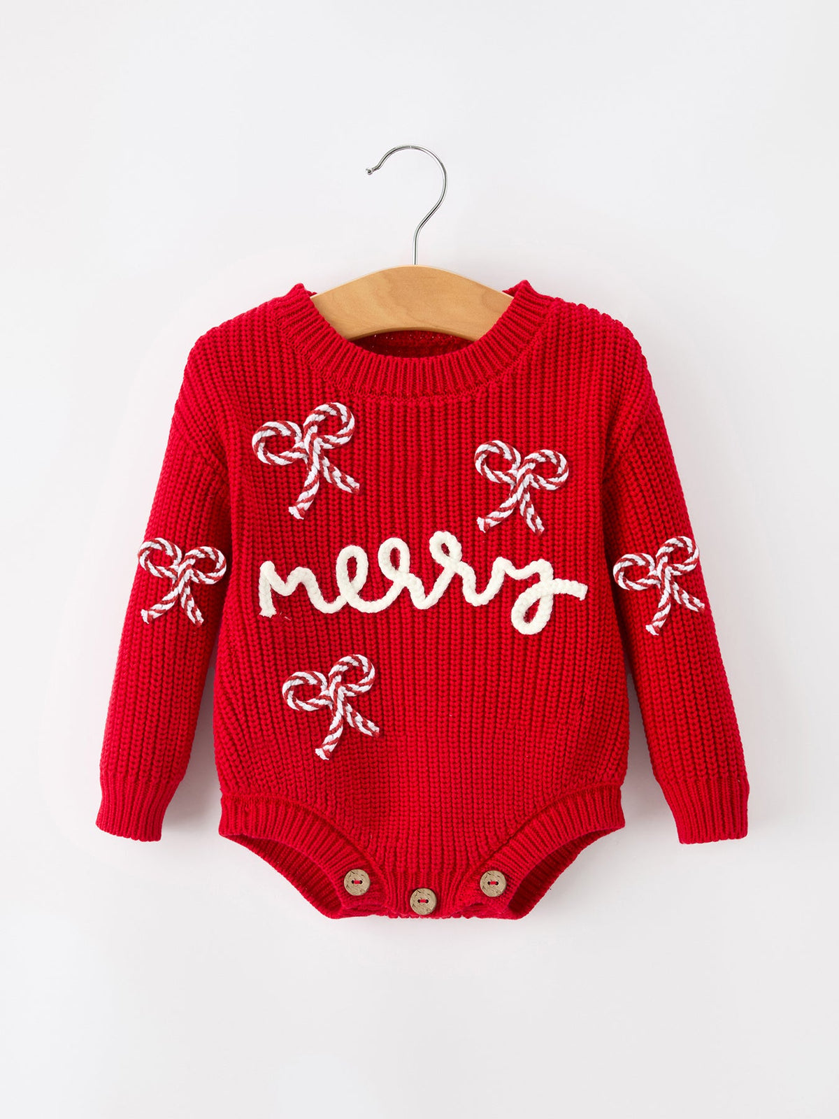 Baby Christmas Candy Cane “Merry” Knit Romper