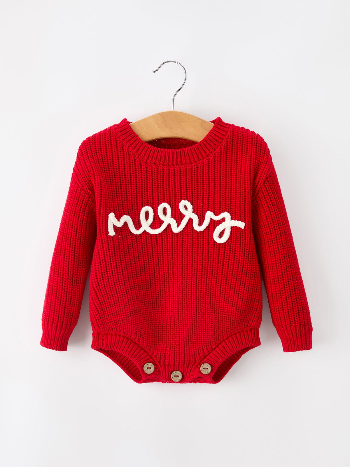 Baby Girls Red Christmas “Merry” Knit Romper