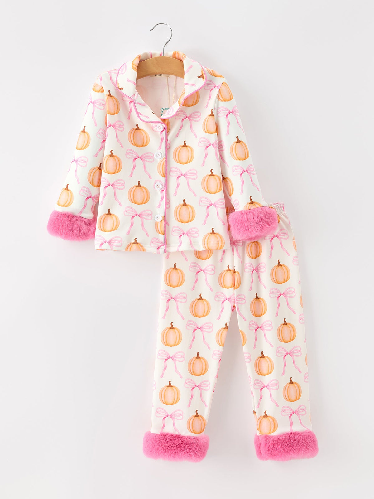 Girls Halloween Pumpkin Bow Pajama Set