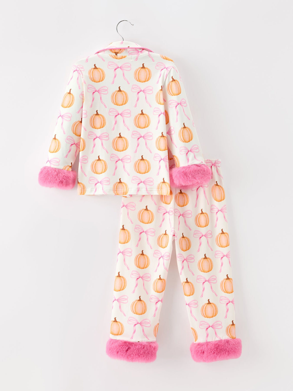 Girls Halloween Pumpkin Bow Pajama Set