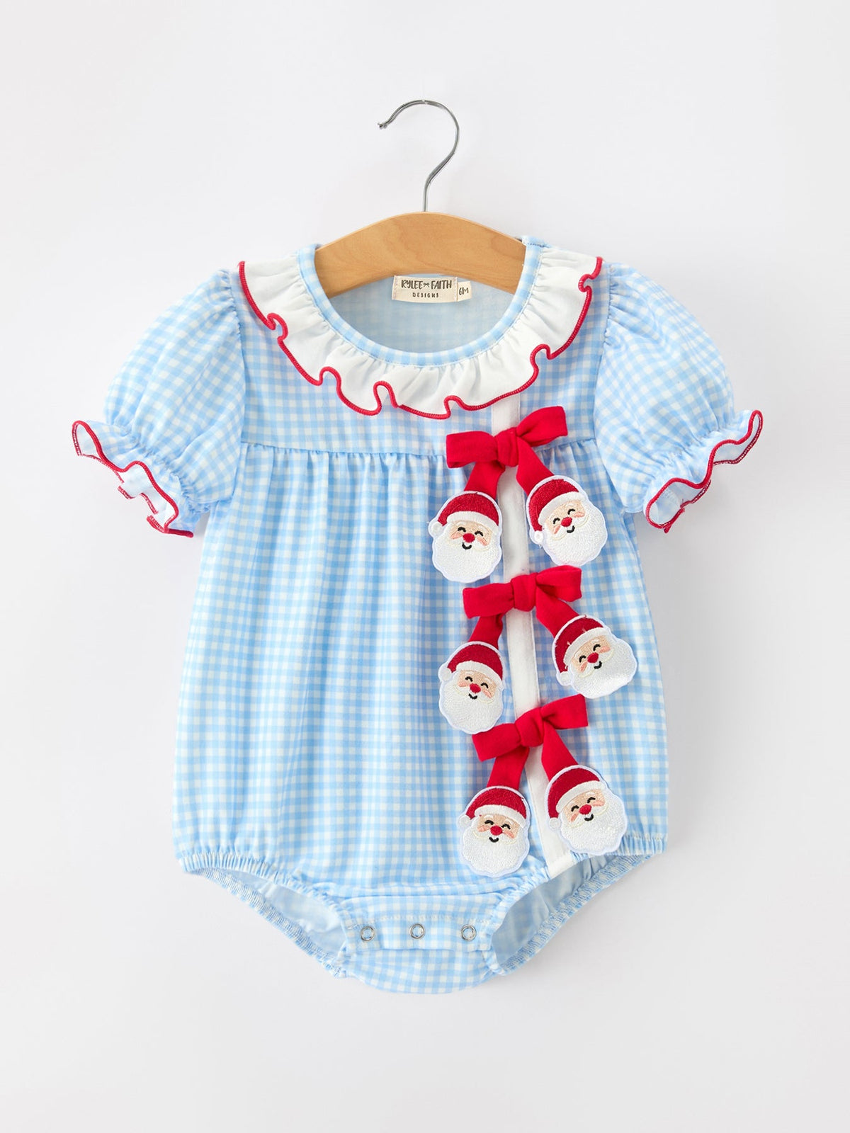 Girls Christmas Santa Bow Plaid Bubble Romper
