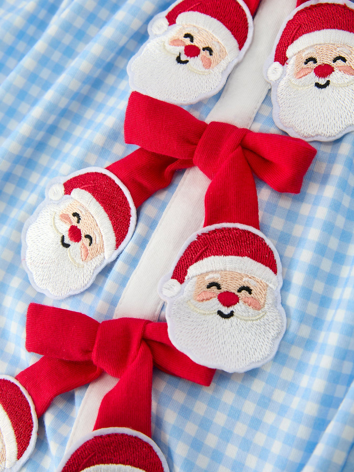 Girls Christmas Santa Bow Plaid Bubble Romper